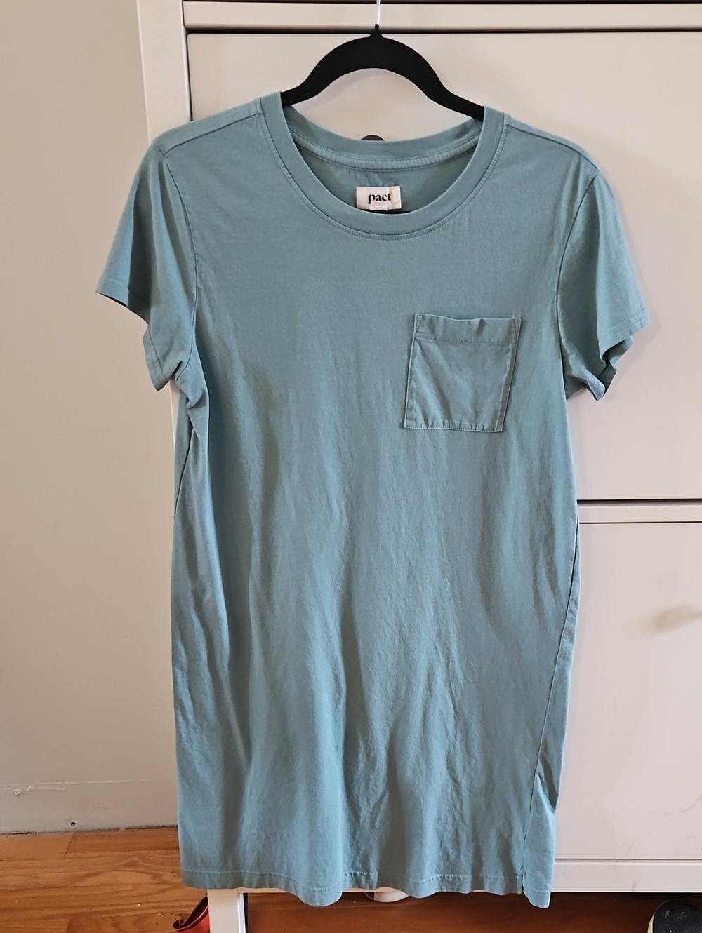 Pact Short-Sleeve Pocket Tee Dress in Dusty Teal Size M